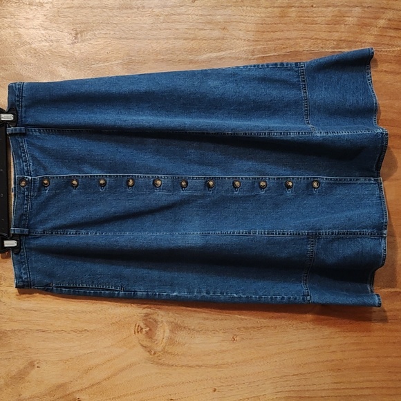 Orvis Dresses & Skirts - 90s Vintage Orvis Denim Skirt Button Front Flared Hem Belt Loops 100% Cotton 14